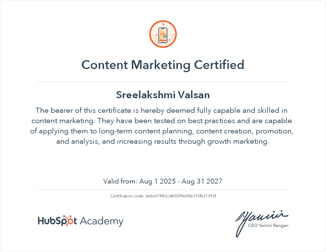content marketing completion certificate