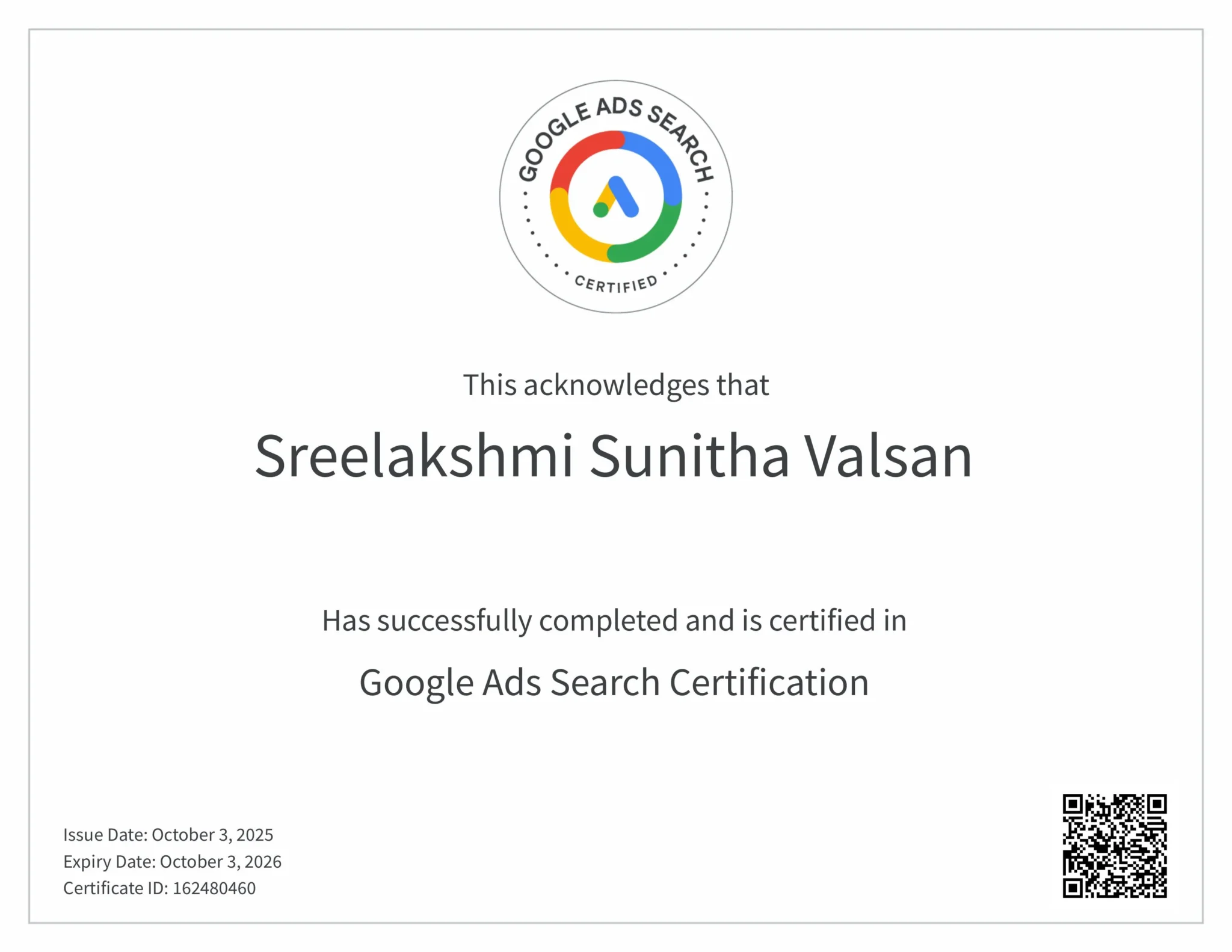 google ads search completion certificate