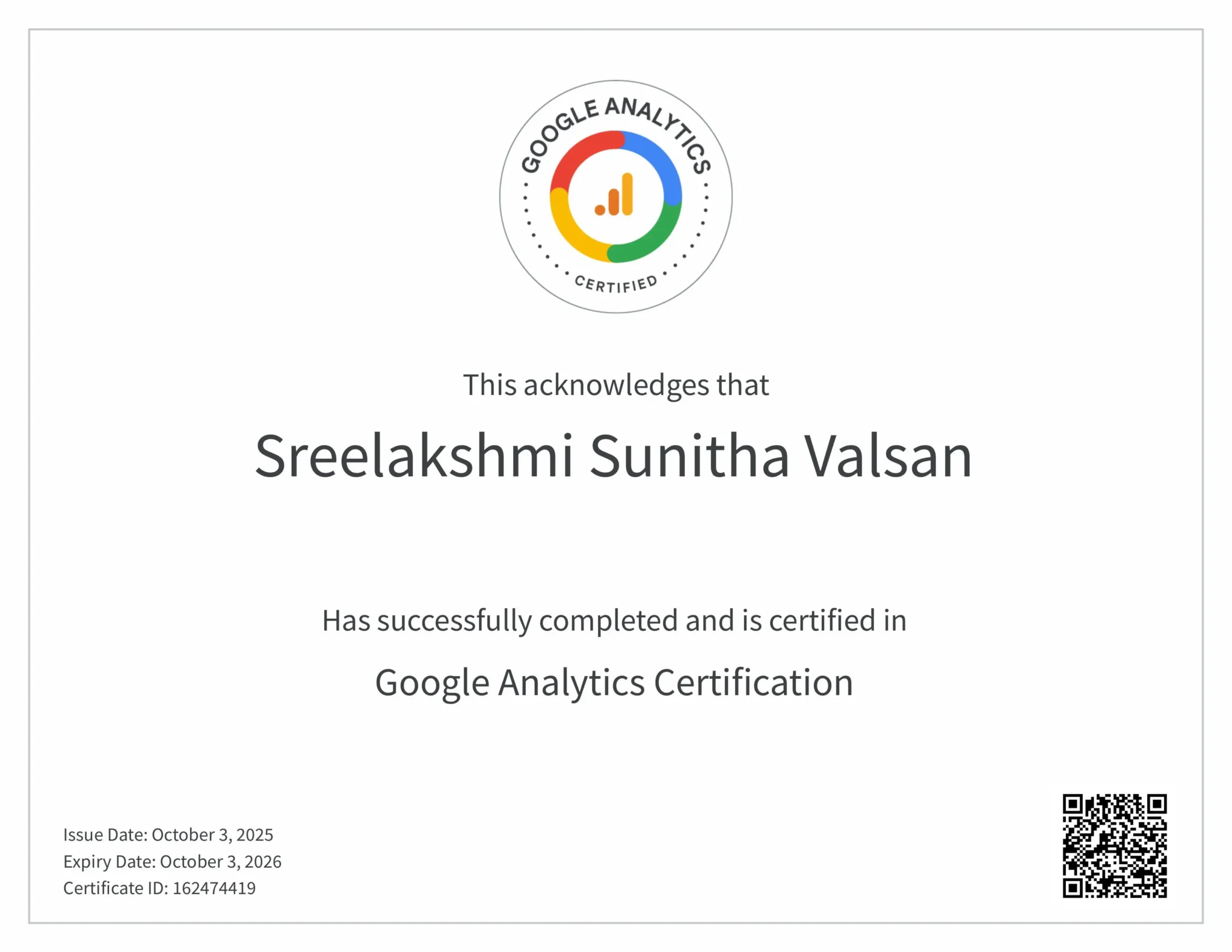 Google Analytics Completion Certificate